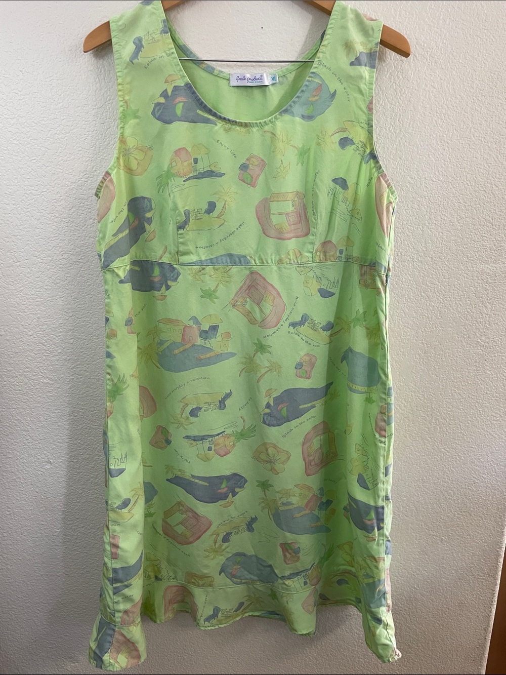 fresh produce Lime Green rare Sleeveless Dress flare writing resort XL 21x40